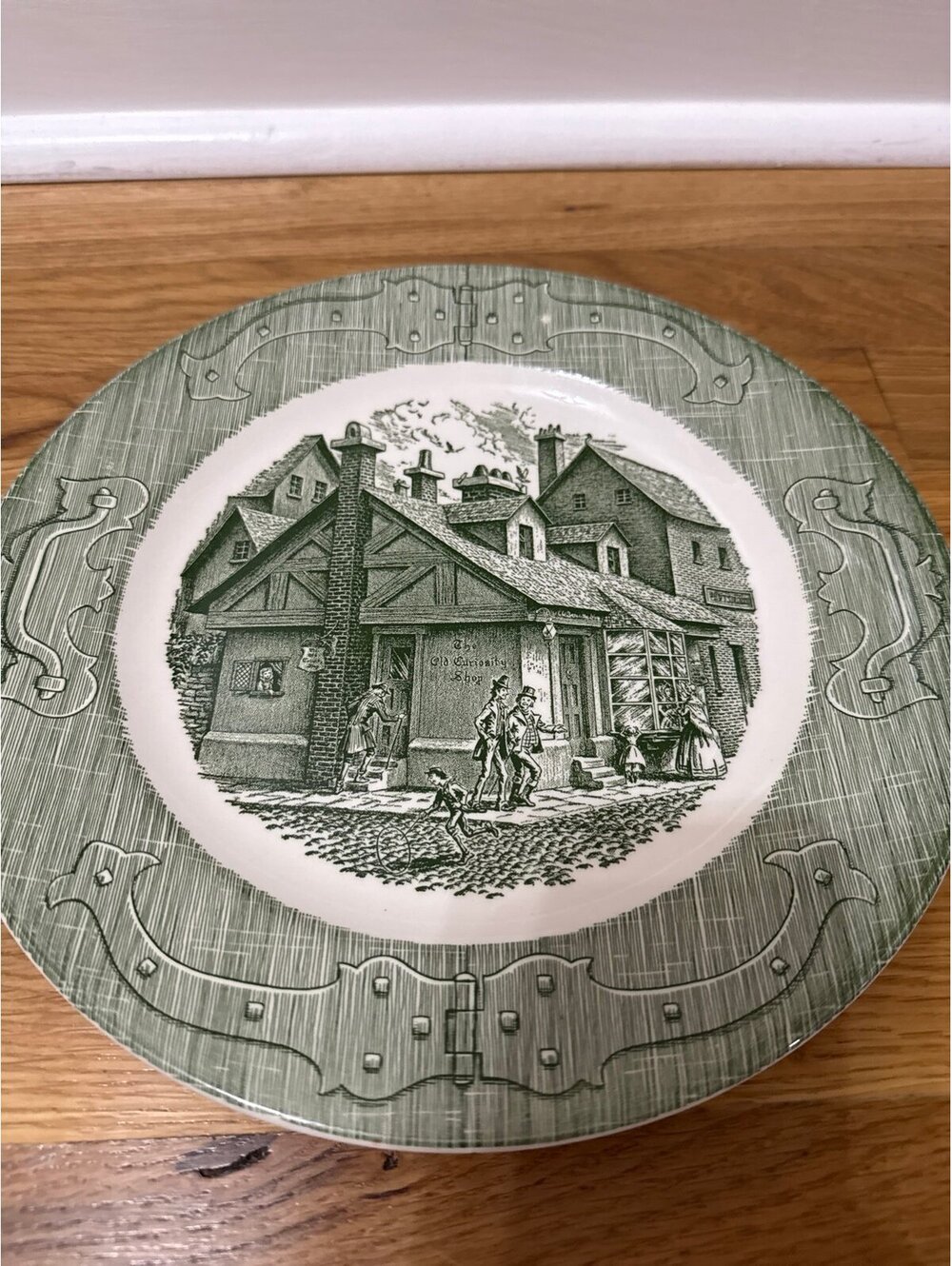 The Old Curiosity Shop Royal USA Vintage 10" Dinner Plate Green Underglaze